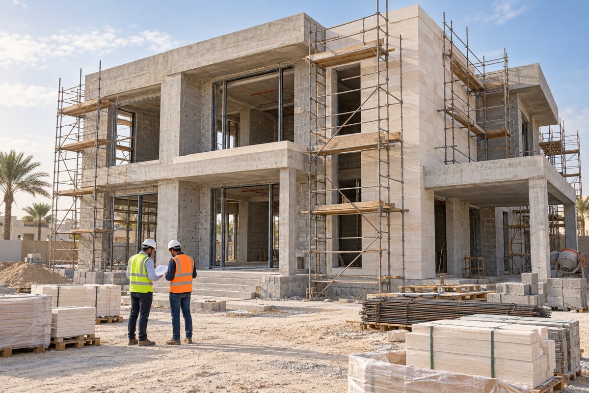 Villa concrete structure and blockwork