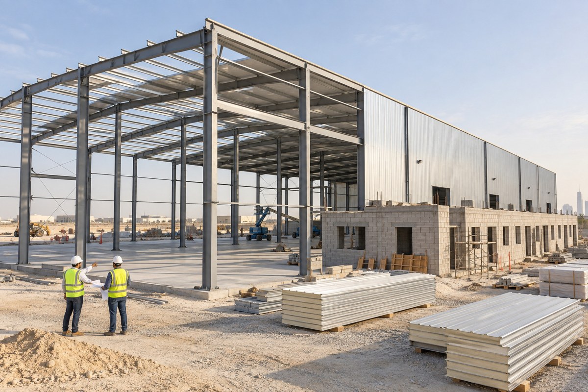 Warehouse steel structure and cladding